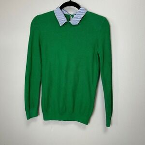 J crew green blue collared sweater small cotton